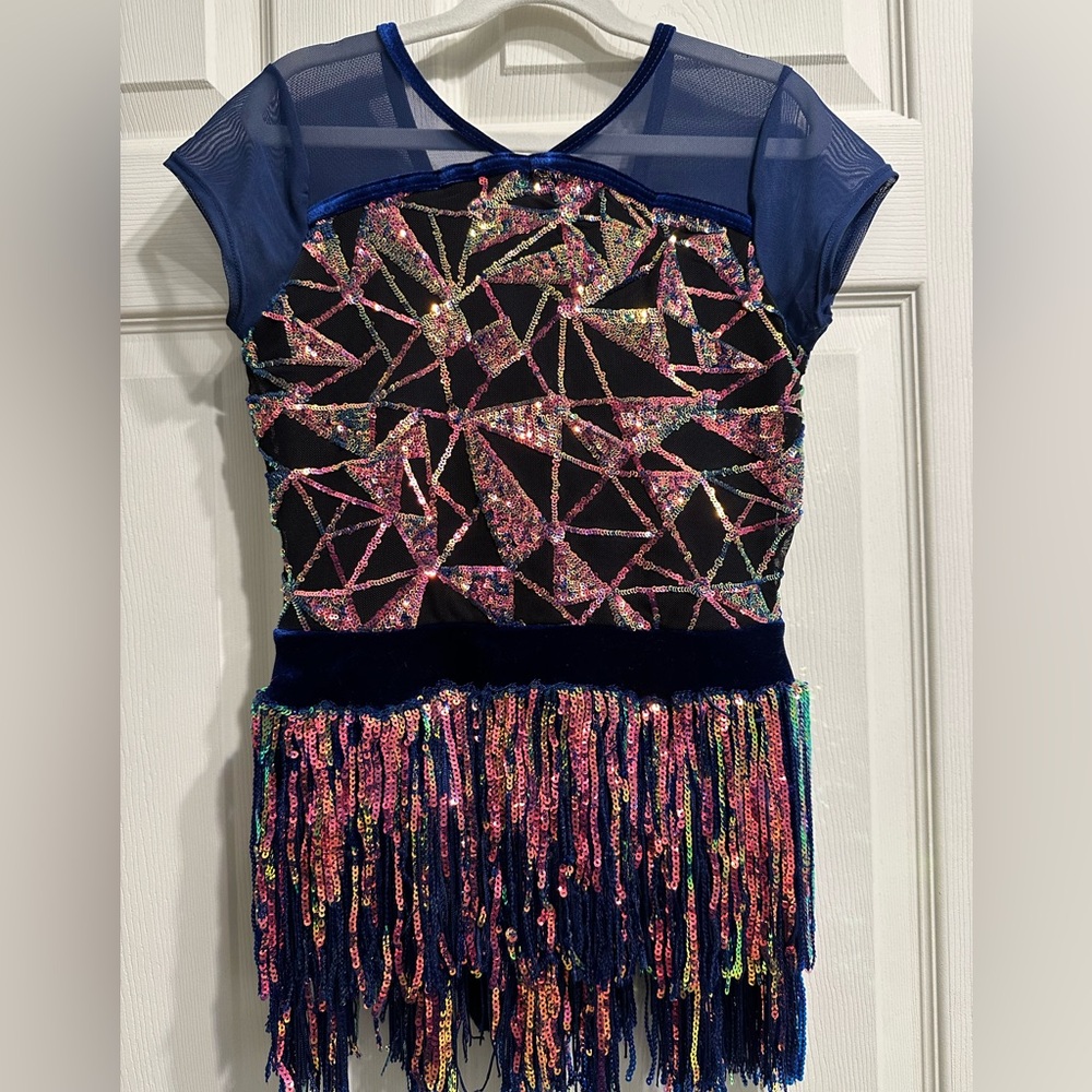 Weissman Blue w/Multicolor Sequin and tassel skirt, size large child
